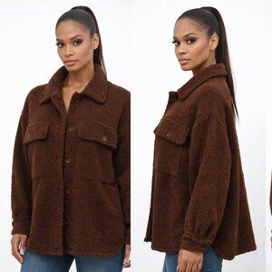 Chocolate Teddy Shacket | Oversized Sherpa Shirt Jacket